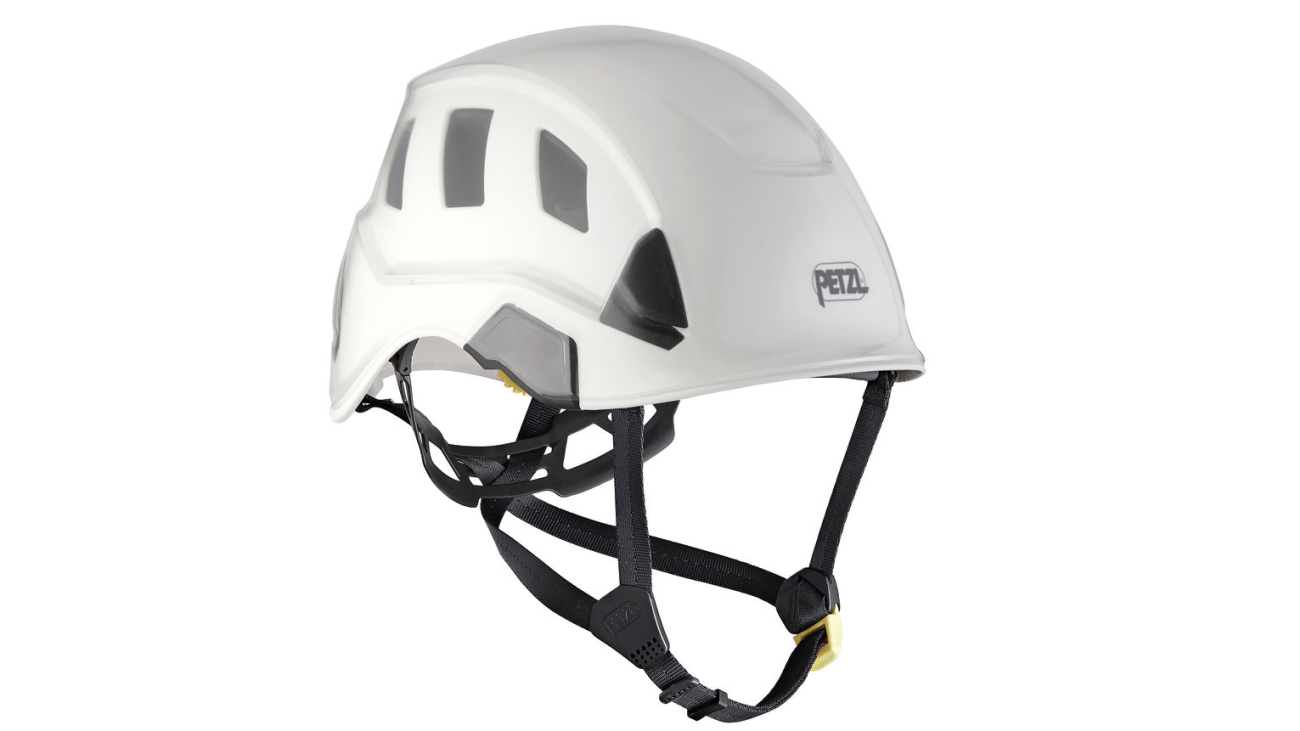 Protector shown installed on Petzl STRATO helmet