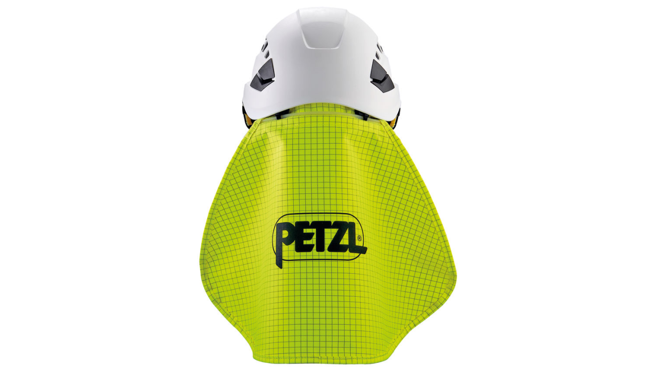 Nape protector shown installed on Petzl VERTEX helmet