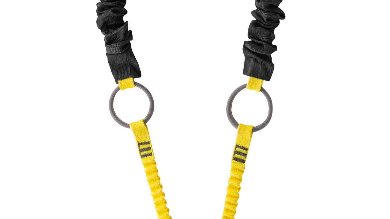 Petzl ABSORBICA-Y TIE-BACK lanyards are equipped with integrated intermediate rings for connection to very large structures.