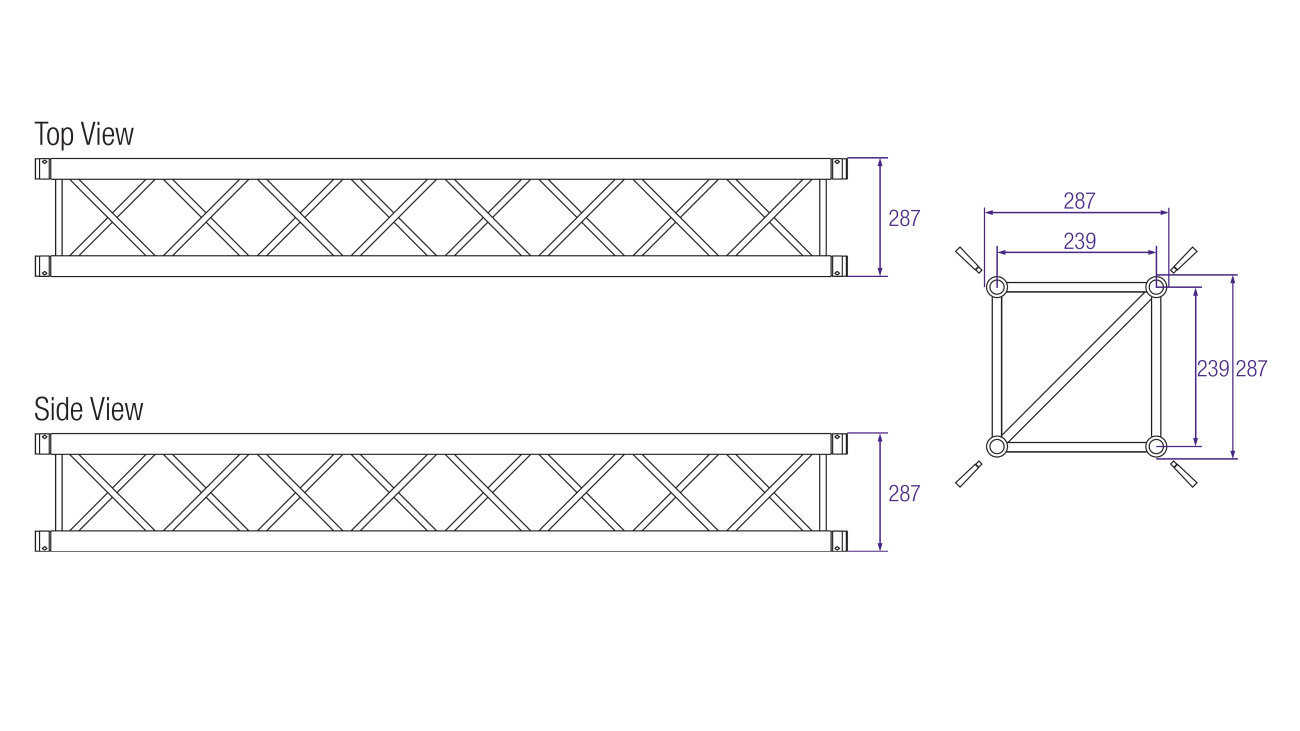 Prolyte H30V Series Aluminium Square Truss Dimensions