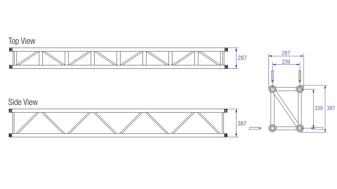 Prolyte H40 Series Aluminium Rectangular Truss Dimensions