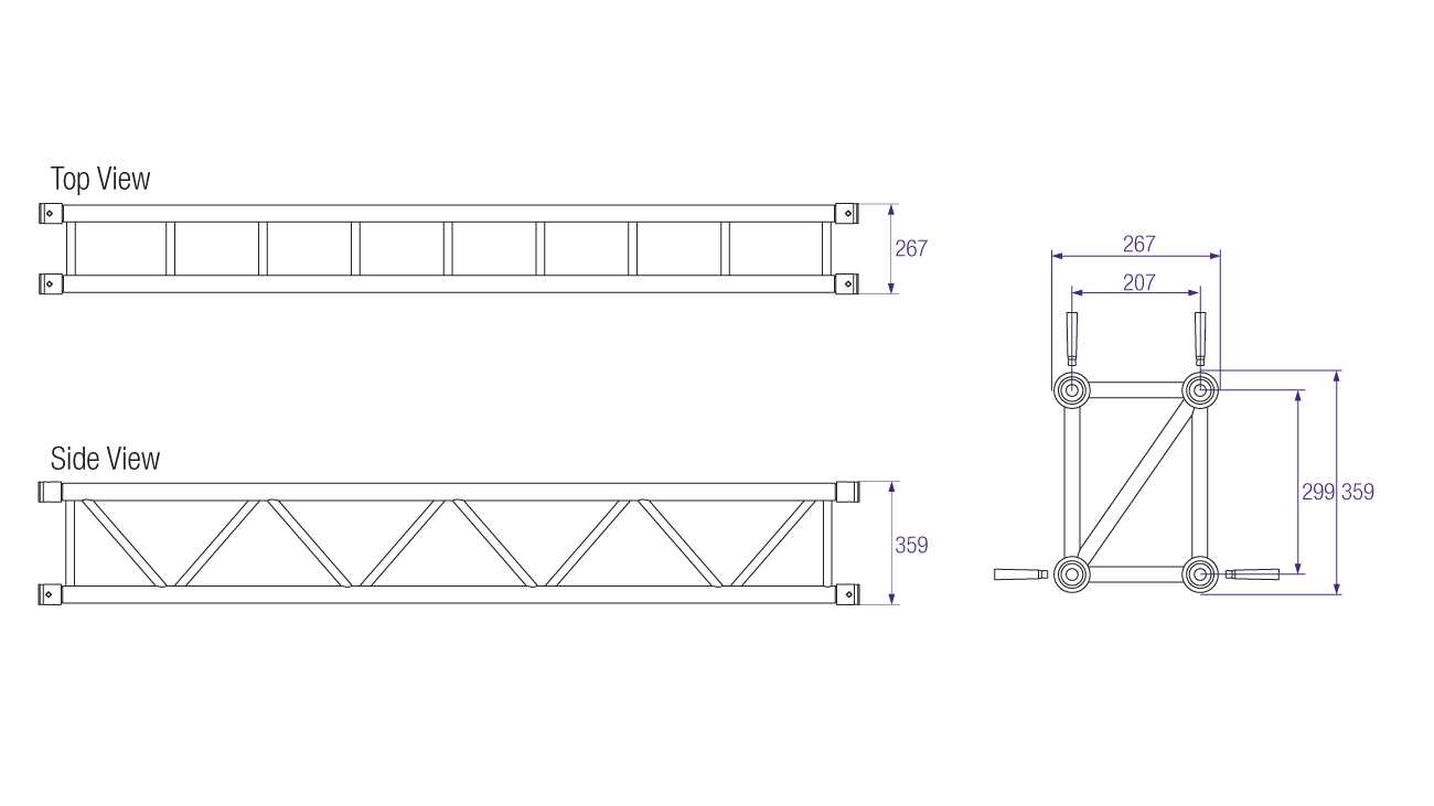 Prolyte S36R Series Aluminium Rectangular Truss, Dimensions