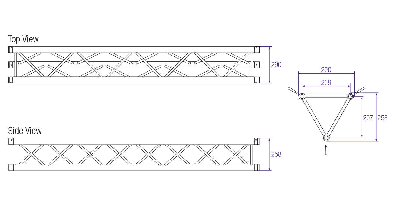 Prolyte X30D Aluminium Triangular Truss Dimensions