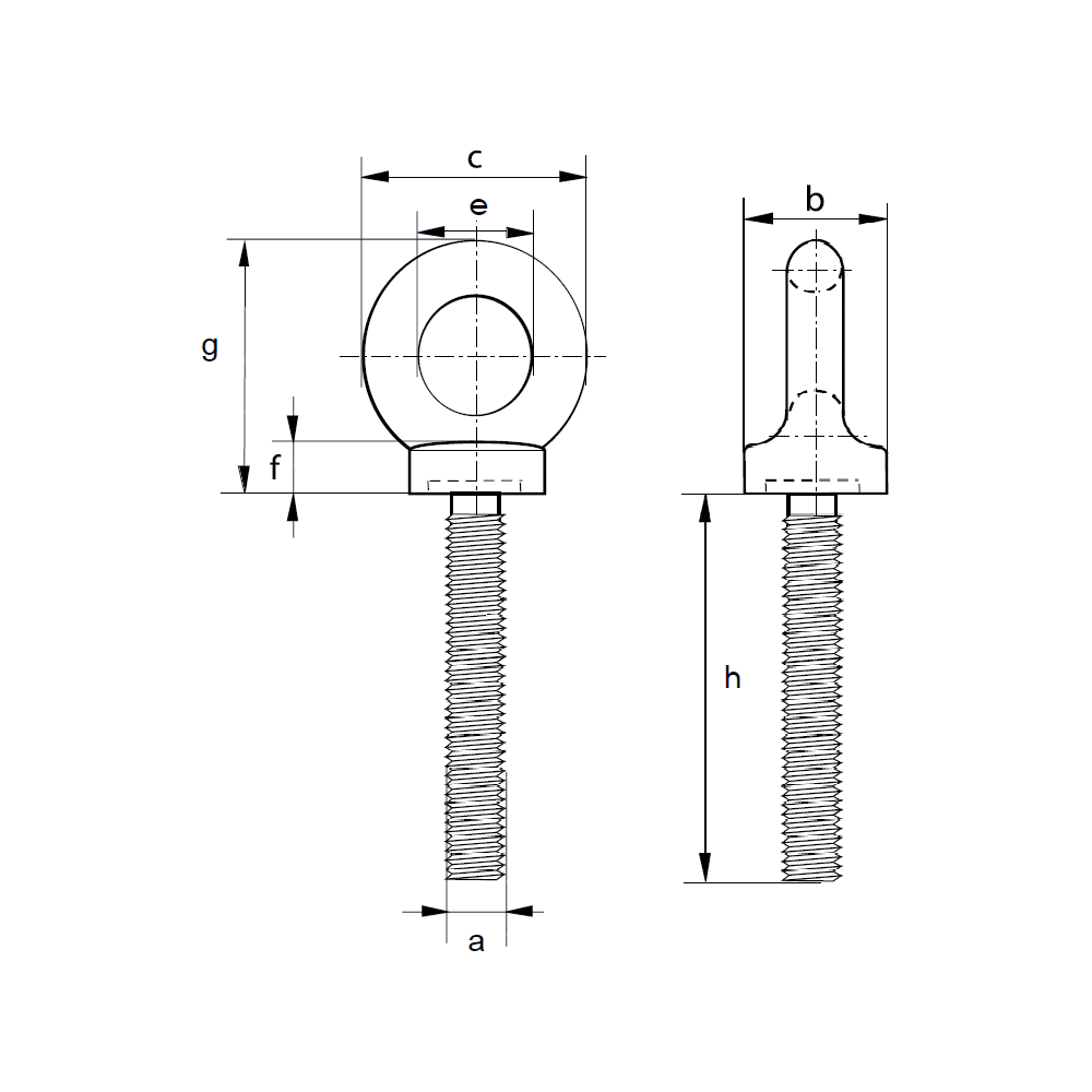 Eyebolt Collared, Long Shank Dimensions