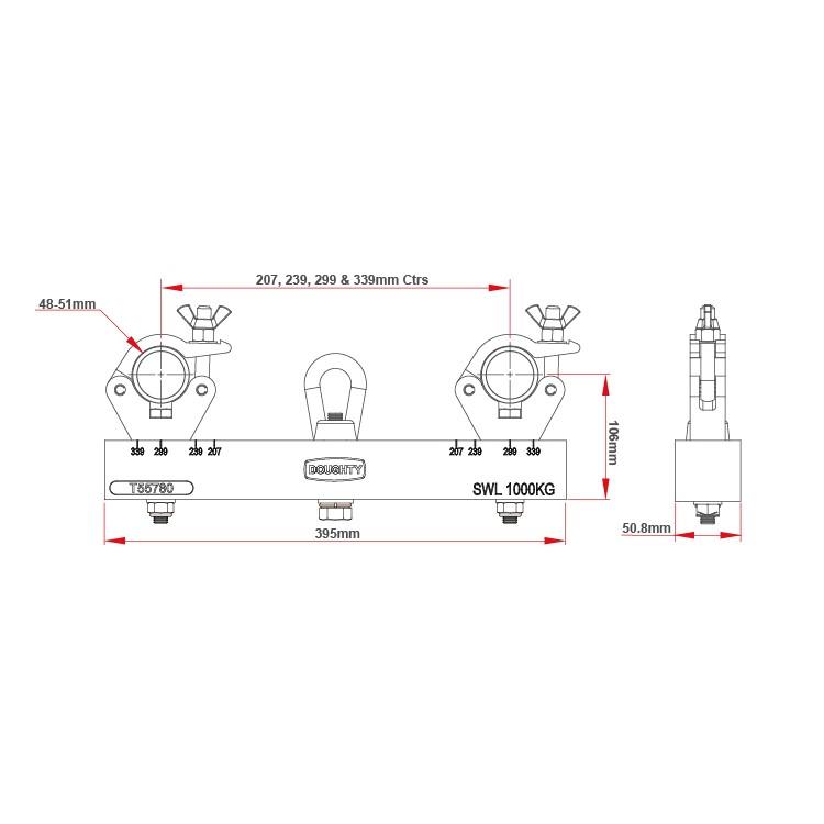 Doughty Hanging Solid Truss Adaptor, 1 t (Dimensions)